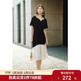 独束大码女装【黑标系列】2024夏精致派对法式撞色鱼尾短袖连衣裙 赫本黑 L (尺码：2)