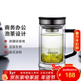 希诺（heenoor）双层玻璃杯男士耐热防烫带把带手柄商务办公玻璃水杯过滤茶杯子 时尚拉丝杯盖-不锈钢部件420ml