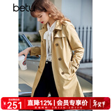 betu百图女装中长款风衣女双排扣大衣新款英伦风长外套JD2101T34 卡其色 M