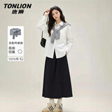 唐狮（TonLion）纯棉衬衫女春秋季白色衬衣女装气质长袖外套高级感自带披肩通勤风