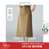 茵曼（INMAN）复古通勤开叉半身裙女百搭舒适全棉中长A字裙子 卡其色-K18518172 L