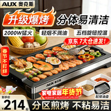 奥克斯（AUX） 烤肉锅烧烤炉电烤盘家用室内多功能料理锅不粘无浓烟韩式烤羊肉串机煎锅加大尺寸电烧烤炉煎烤锅 加大号烤盘-大火力-可拆洗 1层