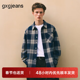 gxgjeans男装 蓝色格纹简约通勤宽松长袖衬衫上衣男 25年秋新品 蓝格 S (165) （尺码偏大）