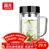 富光双层玻璃杯商务泡茶杯子 大容量男女耐热办公水杯带把黑色320ml