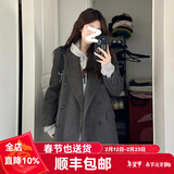 GARNUO灰色毛呢外套女羽绒内胆秋冬季新款小个子高级感正肩西装呢子大衣 灰色【常规内里】 M 【101-110】