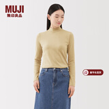 MUJI女式 起毛罗纹编织半高领长袖T恤上衣打底衫女款内搭春秋女装条纹 浅黄色 M （160/84A）