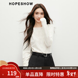 红袖一字领轻熟上衣春季新款女装肌理感气质修身蕾丝甜美气质T恤 米白004 S