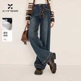 香影【加绒】复古微喇牛仔裤女2025冬季新款丹宁风高腰宽松阔腿裤 牛仔蓝 M 160/64A/95-110斤