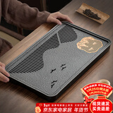 忆壶茶（YIHUTEA）茶盘托盘家用茶台带排水小型沥水储水实木功夫托盘泡茶具竹茶托 仿乌金石茶盘-大号36.5*23.5*3.4cm