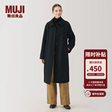 MUJI女式羊毛混立领大衣毛呢大衣外套中长款女款冬季外套女装BD0Z6A4A 黑色 L (165/88A)