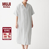 MUJI MUJI 女式 法国亚麻水洗 五分袖开襟连衣裙 BCL08C0S