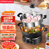 荣事达（Royalstar）电炒锅电蒸锅电煮锅多功能家用电热锅山东锅铸铁一体炖蒸煮不粘多用途锅RDG-BY28T带蒸笼-28cm