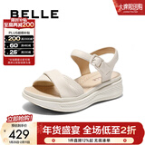 百丽（Belle）宽条带休闲凉鞋女商场同款真皮厚底凉鞋D6N2DBL5 米白 38 (240mm)