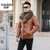 以纯（YISHion）海宁真皮皮衣男貉子毛领皮毛一体男士加绒加厚皮夹克冬季皮草外套 黄色 S