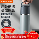 苏泊尔（SUPOR） 保温杯316L不锈钢大容量水杯学生保温杯男女士车载户外便携杯子 羽灰色【经典款】500ML