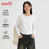 班尼路（Baleno）纯色收腰显瘦长袖t恤女2026春季设计感褶皱修身打底衫正肩上衣服