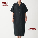 MUJI MUJI 女式 法国亚麻水洗 五分袖开襟连衣裙 BCL08C0S