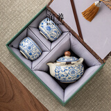 润养青花汝窑茶壶家用精致泡茶手抓壶一人饮茶具生日礼物送长辈伴手礼 【精选款】【汝窑青花缠枝手抓壶一壶两杯+礼盒装】