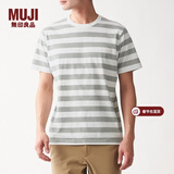 MUJI MUJI 男式 印度棉天竺编织 粗条纹短袖T ABB02A0S 灰色X横条 M