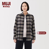 MUJI 女式 法兰绒 衬衫领 长袖衬衫衬衣内搭上衣纯棉冬季女装格子 中灰色格纹 M （160/84A）