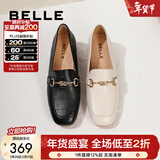 百丽（Belle）时尚简约乐福鞋女鞋压纹OL柔软舒适羊皮通勤单鞋BZ520CA3 黑色 36