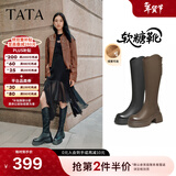 他她（TATA）时装靴弹力小V靴软糖靴加绒长筒靴高跟骑士靴子CGG01DG5 黑色（高糖7CM-绒里）-CGG01 37