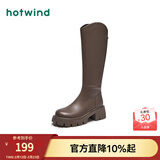 热风（Hotwind）女靴小v口显瘦长靴冬季新款通勤百搭复古增高靴子时尚休闲西部靴 02棕色（四季单里3802） 34 (220mm)