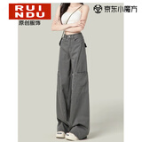 Rindu水泥灰美式阔腿工装裤女春季2026新款百搭复古高腰直筒裤子春季女 灰色 L 建议105-115斤