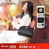 红谷女包简约休闲时尚菱格单肩包头层牛皮斜挎包 情人节送女友