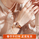 劳士顿手表女时尚简约气质双日历石英女士腕表女表防水七夕情人节礼物 玫金色