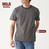 MUJI MUJI 男式 印度棉天竺编织 条纹短袖T恤 米色X横条 S