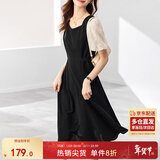 尚都比拉法式连衣裙夏季中长款a字裙泡泡袖系带收腰显瘦裙子 黑色 M 