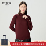 深呼吸女装烟管领金属扣泡泡袖可机洗100%纯羊毛针织衫女A301328 安可拉红 L (4)