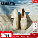 思加图新款大麦鞋复古渔夫鞋平底鞋浅口单鞋女鞋9UA13AA5 浅米 34