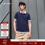 Calvin KleinJeans夏季男士商务休闲通勤ck翻领字母印花透气短袖T恤POLO衫 CIK-藏蓝色 S （建议110-130斤）