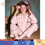 果壳（Gukoo）情侣睡衣春秋款卡通满印翻领男女士情侣家居服内衣套装睡衣女A 女士-粉色小狗套装 100%棉 L