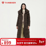 坦博尔羽绒服女长款过膝收腰连帽秋冬商务保暖外套530872Z 深可可咖 165
