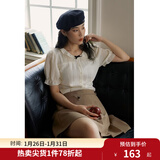 独束大码女装法式甜美荷叶边风琴褶小衫女夏季微胖mm显瘦衬衫上衣 香草奶油杏 2XL