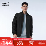 鸿星尔克加厚防风男装立领防泼水风衣加绒夹克风衣舒适保暖 正黑 XL