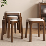 哈骆顿（HALODN）凳子实木凳子家用 可叠放软包方凳小板凳餐椅梳妆凳子 4张-胡桃+米白【整装承重500斤】 可叠放-软包款免安装