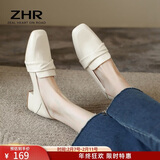 ZHR乐福鞋女一脚蹬真牛皮粗跟单鞋懒人鞋方头舒适英伦皮鞋女BL66米38
