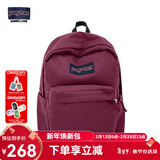 JANSPORT杰斯伯书包轻便双肩包男女旅行包简约背包电脑包学生校园 4QUE04S深紫酒红-侧袋+隔层
