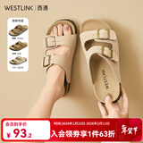 西遇平底勃肯凉拖鞋女2025新款夏季外穿一字拖鞋森系新复古回潮凉鞋 浅灰色 35