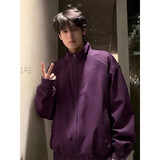 尤芮轲美式立领bomber廓系飞行夹克男春秋棒球服拼接短款外套 紫色 XL 130至145斤可穿