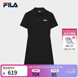 斐乐 斐乐官方女子针织连衣裙时尚修身POLO领短袖裙子 正黑色-BK M (165) 84A