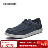 斯凯奇（Skechers）男鞋秋冬一脚蹬乐福鞋帆布鞋厚底低帮休闲商务鞋66387 蓝色/BLU 41