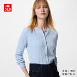 优衣库女装纽花圆领针织开衫/毛衣外套空调衫通勤488123 488123/62粉蓝色 S