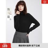 ELLE【100%绵羊毛】无缝一体高领毛衣女2025秋装新款软糯毛针织衫 黑色（升级款） L