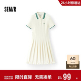 森马（Semir）连衣裙女夏季撞色polo领短裙字母运动风学院风百褶裙101325114051