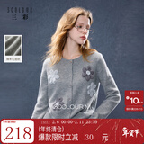 三彩2025秋季新款手工花朵开衫针织衫圆领毛衫休闲上衣简约M 花灰色 S 155/80A